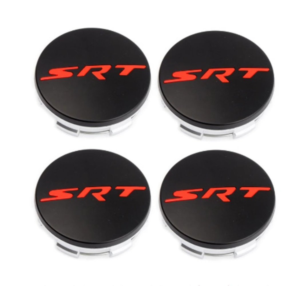 4 Pcs Black Red SRT Wheel Center Caps Dodge Durango Charger Challenger C…